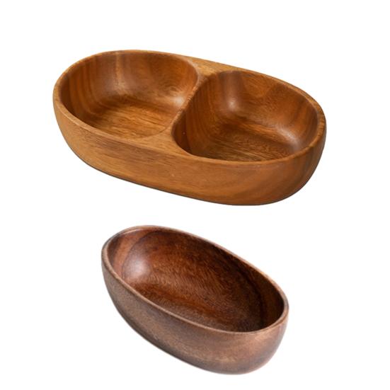 Solid Wood Snack Tray Fine Craftsmanship Smooth Surface Dual Grids Boat Shape Multi-Functional Organizer Wooden Serving Tray