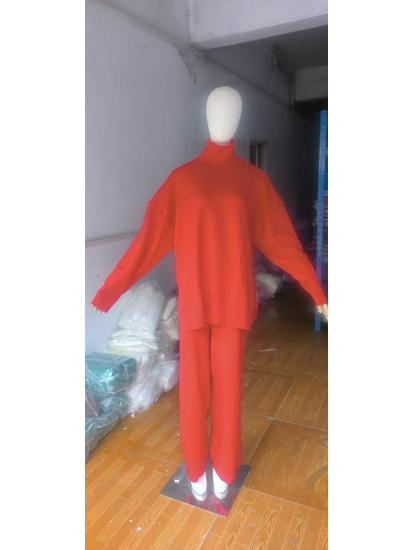 Women's Autumn/Winter High-Neck Sweater and Knit Pants Set - European/American Style, Loose Fit, Thick, Casual