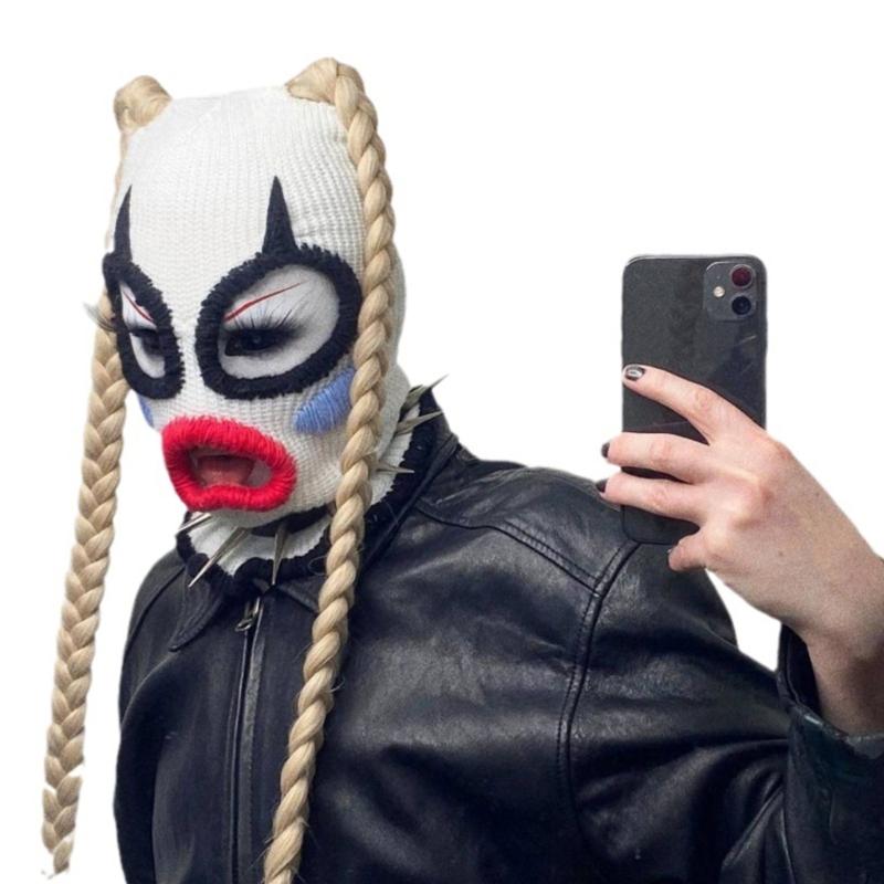 Terrifying Clown Head Covering Balaclava Bucket Hat Full-Head Halloween Costume