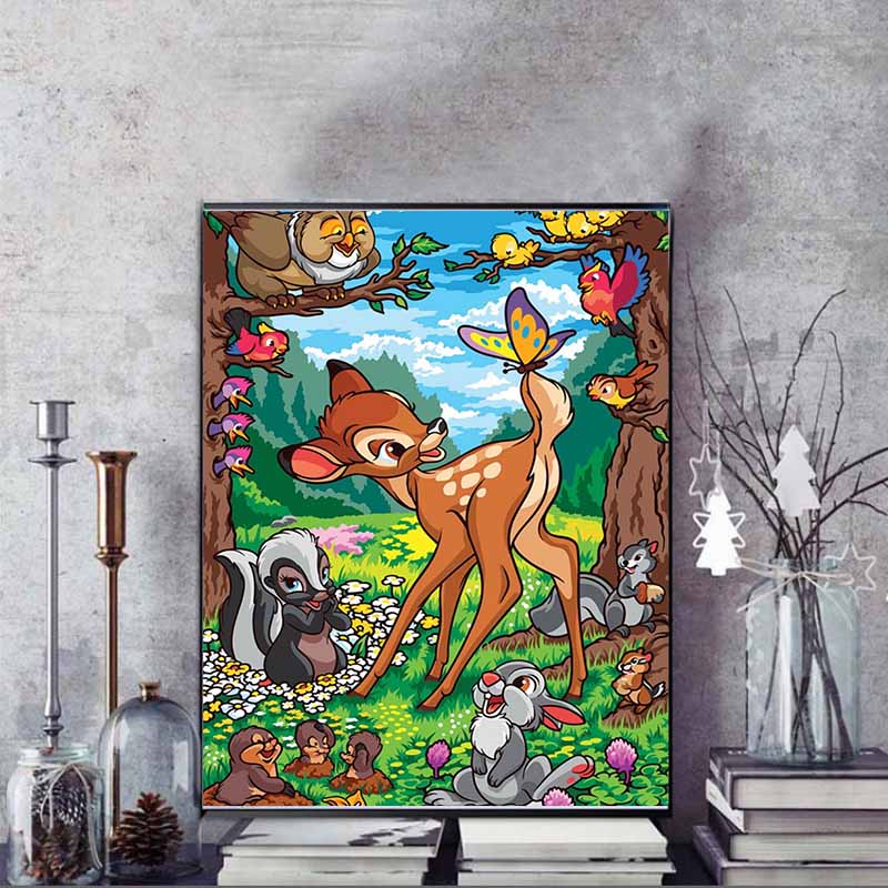 Disney 5D DIY Diamond Painting Bambi Illustration, Cartoon Full Diamond Mosaic Diamond Painting Art Wall Decoration Craft Set