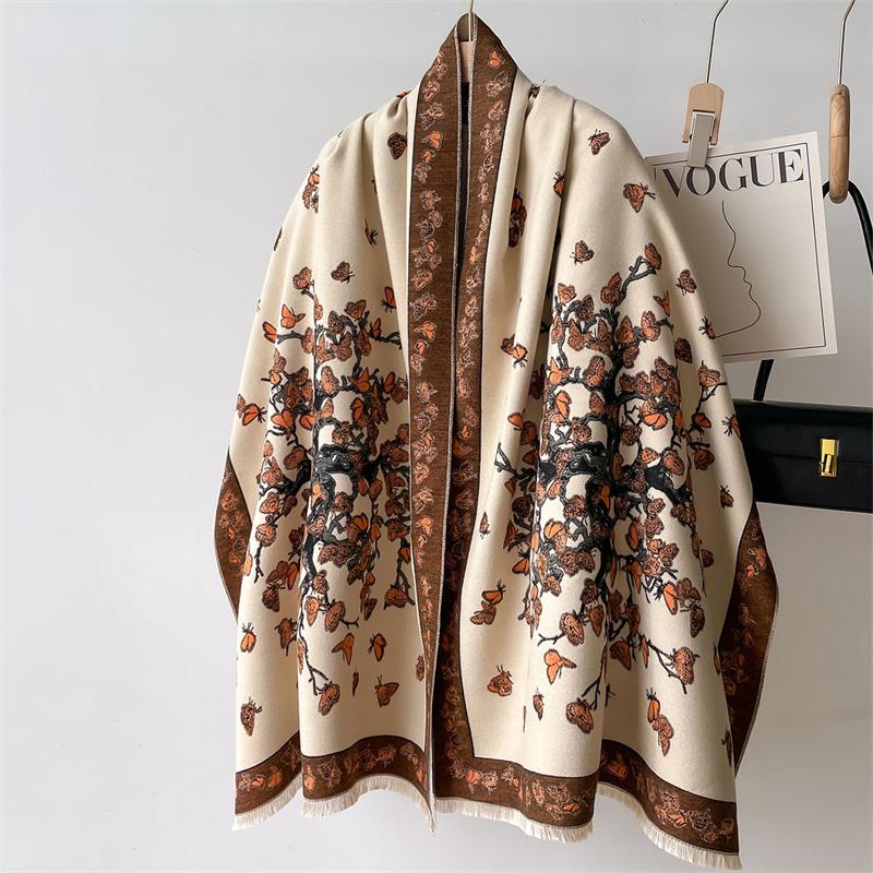 Autumn Winter Scarf Women Pashmina Shawls and Wraps Cashmere Blanket Warm Thick Stoles for Lady Outdoor Bufanda  New Print