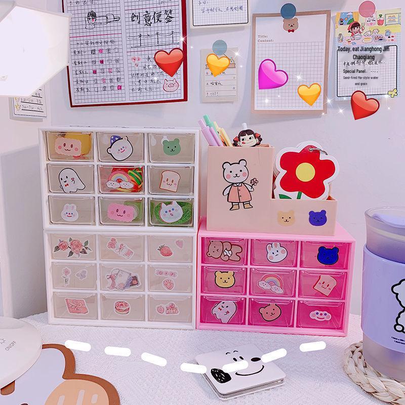 INS Girly Heart Drawer-Type Desktop Storage Box for Stationery & Jewelry