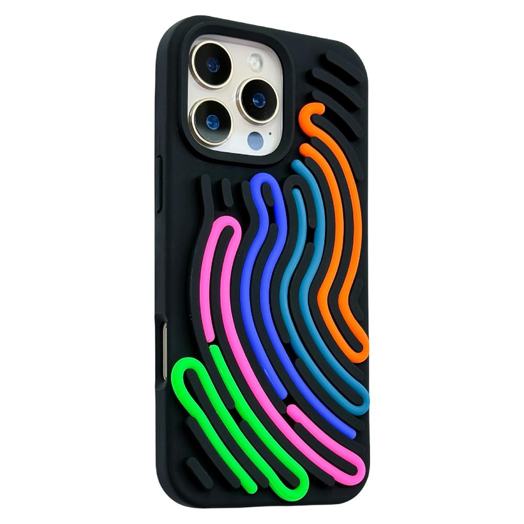 For iPhone 16 Pro Case 3D Stress Relief DIY Colorful Bar Silicone PC Phone Cover Arc Stripe