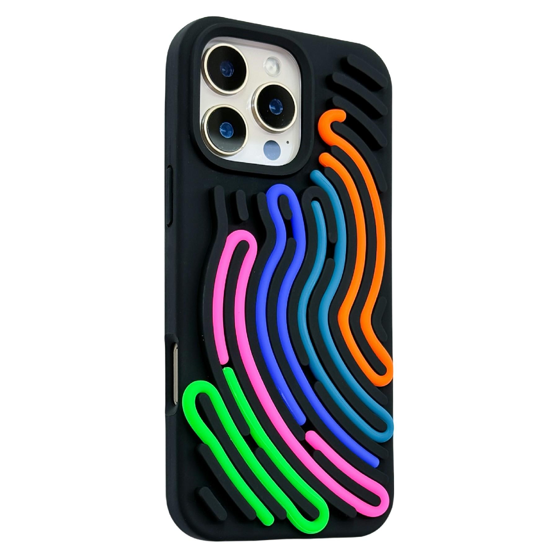 

Для iPhone 16 Pro Чехол 3D Снятие Стресса Сделай Сам Цветная Полоса Силикон ПК Чехол для Телефона Дуговая Полоса Black