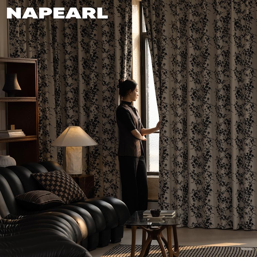 1PC NAPEARL Middle Ancient Style French Printed Curtains Black and White Floral Branch Printed Curtains for Bedroom Living Room Home Decor