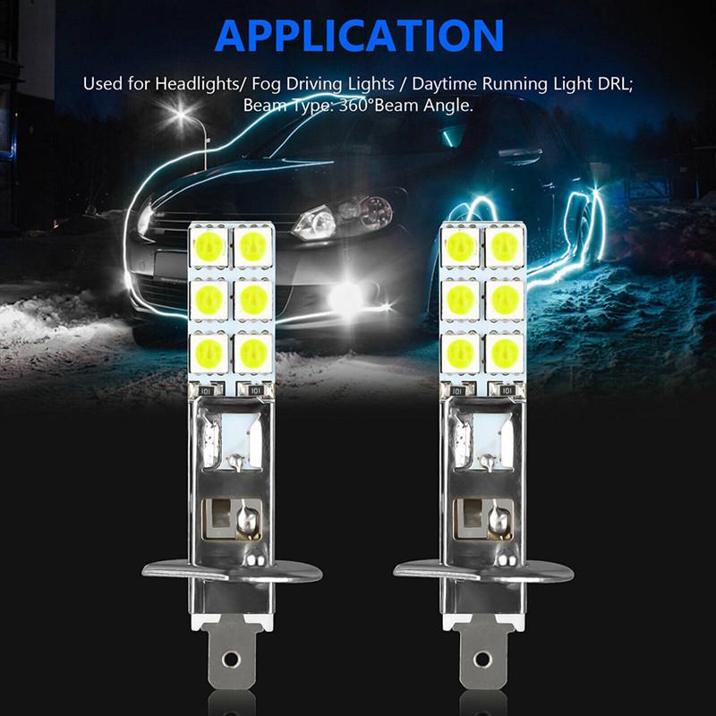 1Pc Car LED Headlights H1 H3 Head Lights 55W 5050 Chip 6000K Fog White Lamps
