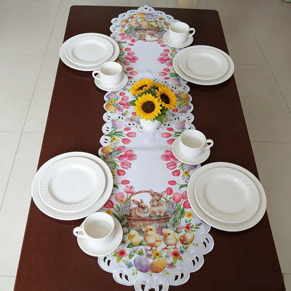 Little Chick Easter Table Flag Tulip Flower Anti Slip Rabbit Dining Table Cloth Oil-resistant Waterproof Table Cover Home Decor