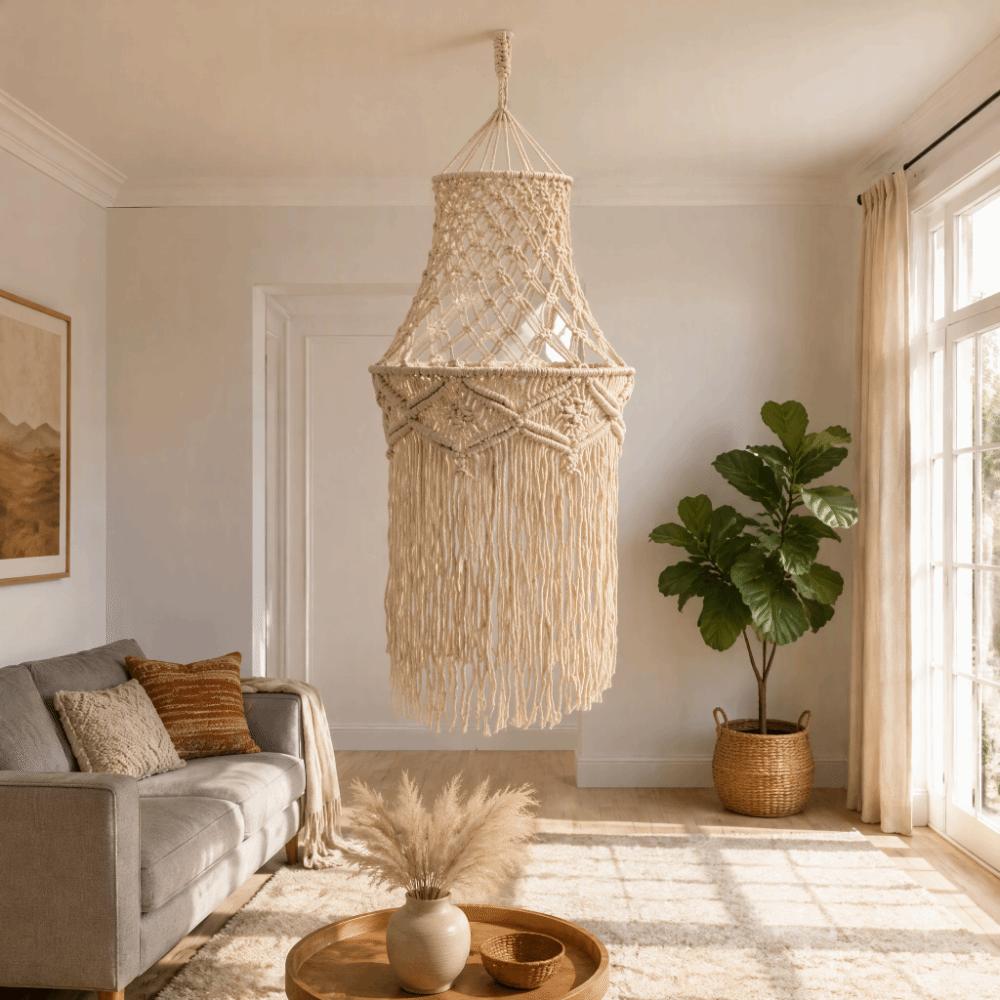 Tassel Detail Macrame Lampshade Woven Texture Woven Tapestry Lampshade Bedroom Headboard
