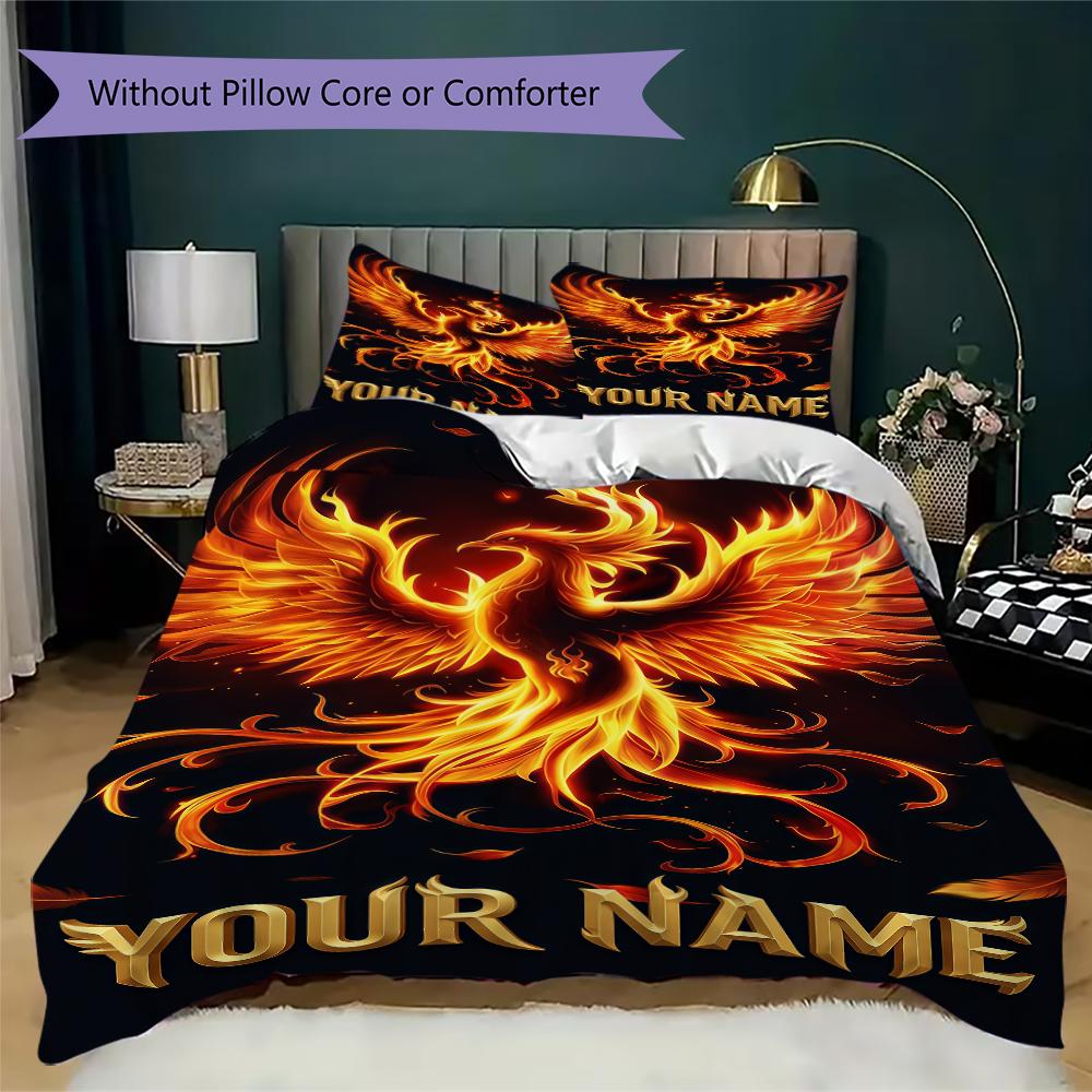 Custom Name Phoenix Artwork Bedding,Quilt Set Quilt Cover Pillowcase Home Birthday Gift(1 * Duvet Cover + 2 * Pillowcase, Without Core)_lx