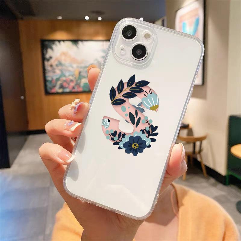 Fashion Letter Flowers Art Luxury Transparent Soft Phone Case For iPhone 15 14 13 12 11 Pro Max XS X XR 7 8 Plus Cover Fundas