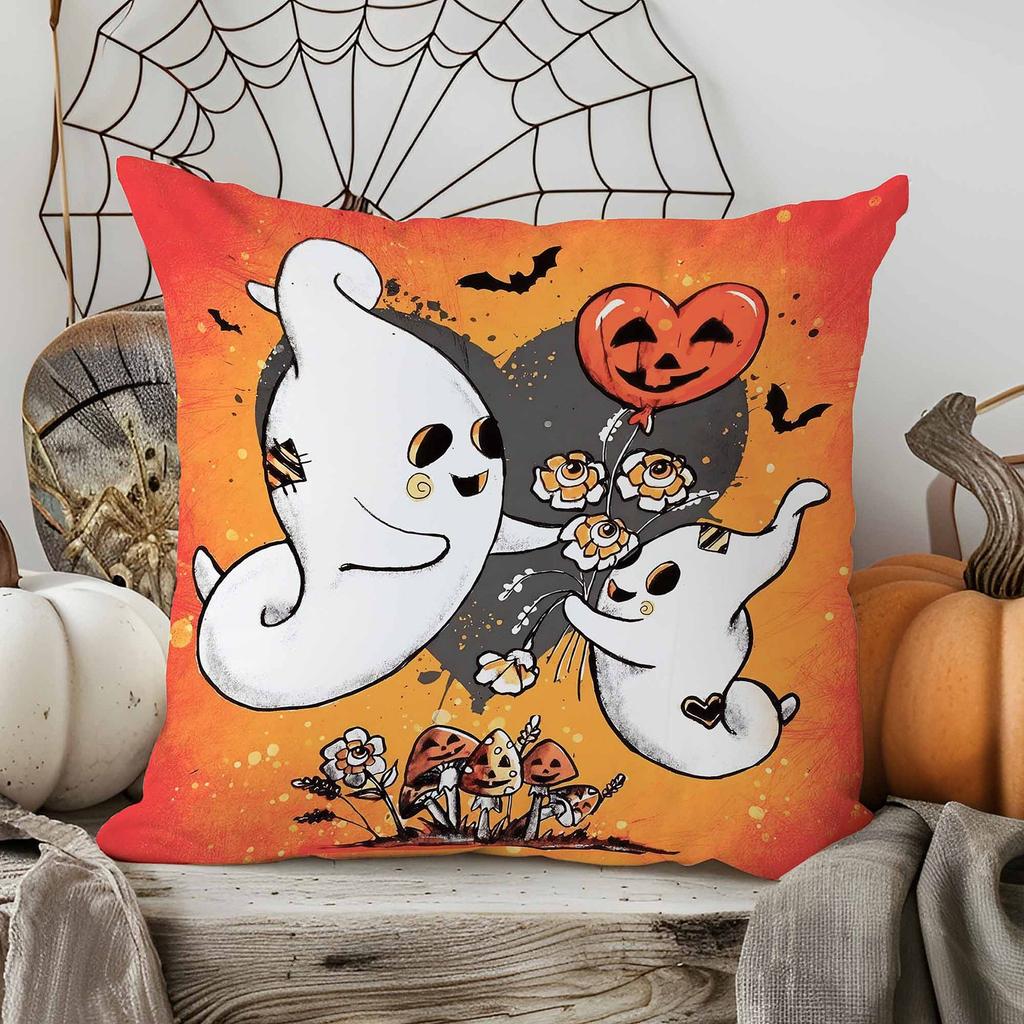 Halloween Decorative Linen Throw Pillow Cover With Single Sided Print (Pillow Insert Not Included)