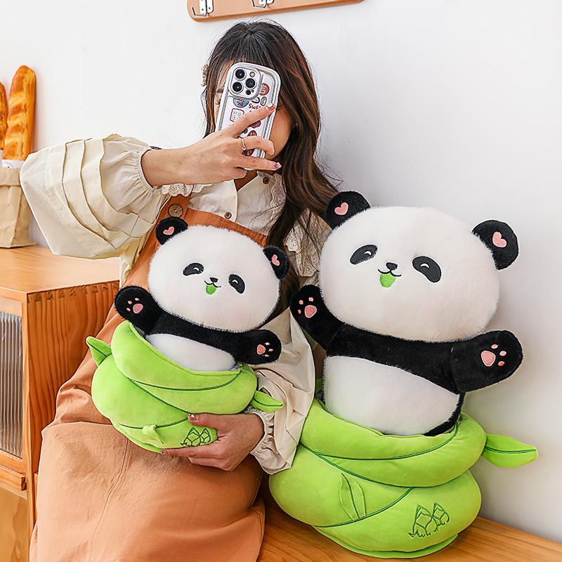 Bamboo Tube Bamboo Shoots Panda Doll Cute Panda Doll Plush Toy Children'S Birthday Gift