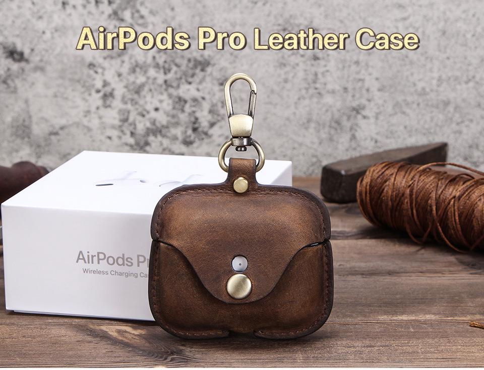 Genuine Leather Snap-Closure Flip Case for AirPods Pro