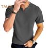 Herren T-Shirt V-Ausschnitt Kurzarm T-Shirt Einfarbig Slim Fit Weich Atmungsaktiv Sommer Casual Tops Alltagskleidung