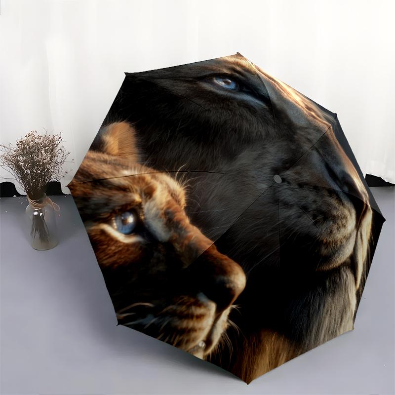 Lion Pattern, Automatic Folding Umbrella, Portable and Foldable Design, 8 Ribs, a Christmas or Birthday Gift.