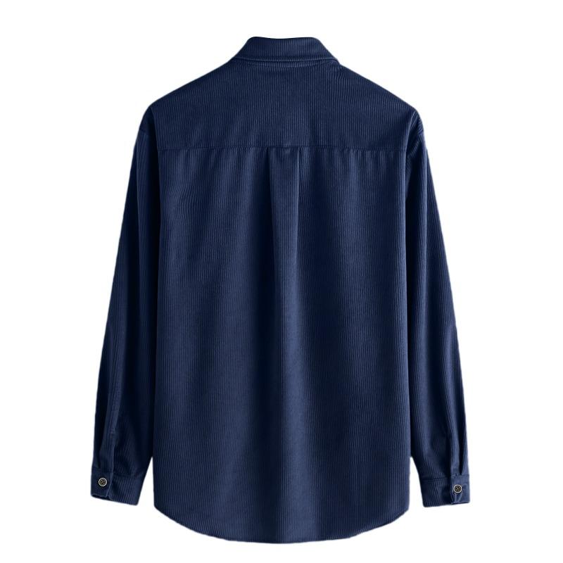 Mens Corduroy Long Sleeve Button Down Casual Loose Shirt