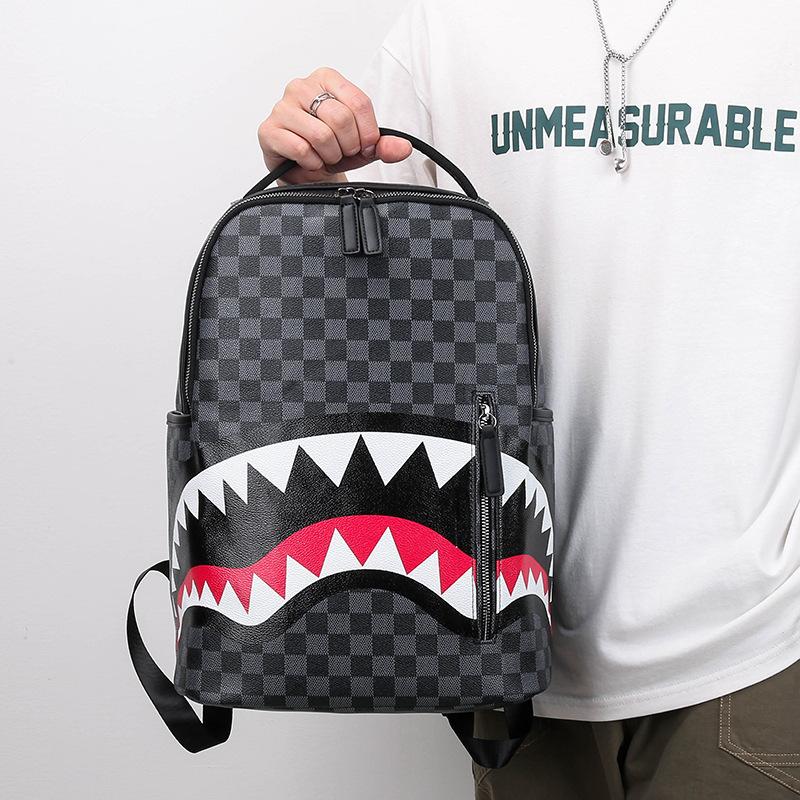 Schoolbag Backpack Men's and Women's Trend Brand Leisure Sports Backpack Fashion Plaid Shark Campus Class Student School Bag