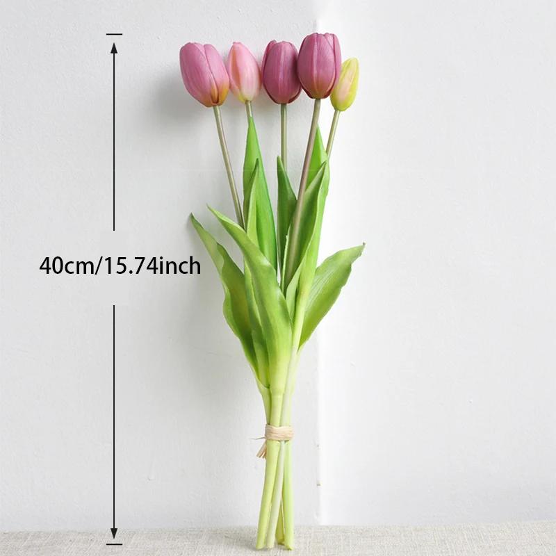 Five-headed Artificial Flowers Tulips Bouquet Real Touch High Quality Silicone Fake Flowers Home Room Garden Wedding Decorations