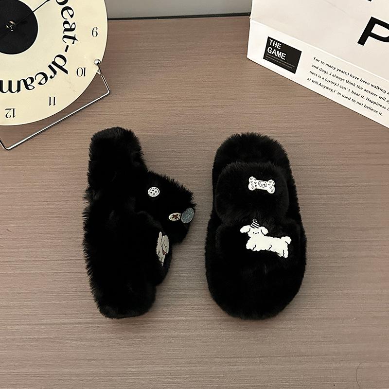 

Модная однословная перетаскивалка для женщин на осень 2025 года, новый высококлассный сенс, маленький аромат и высота волос, комнатная хлопковая швабра на толстой подошве 35 чёрный