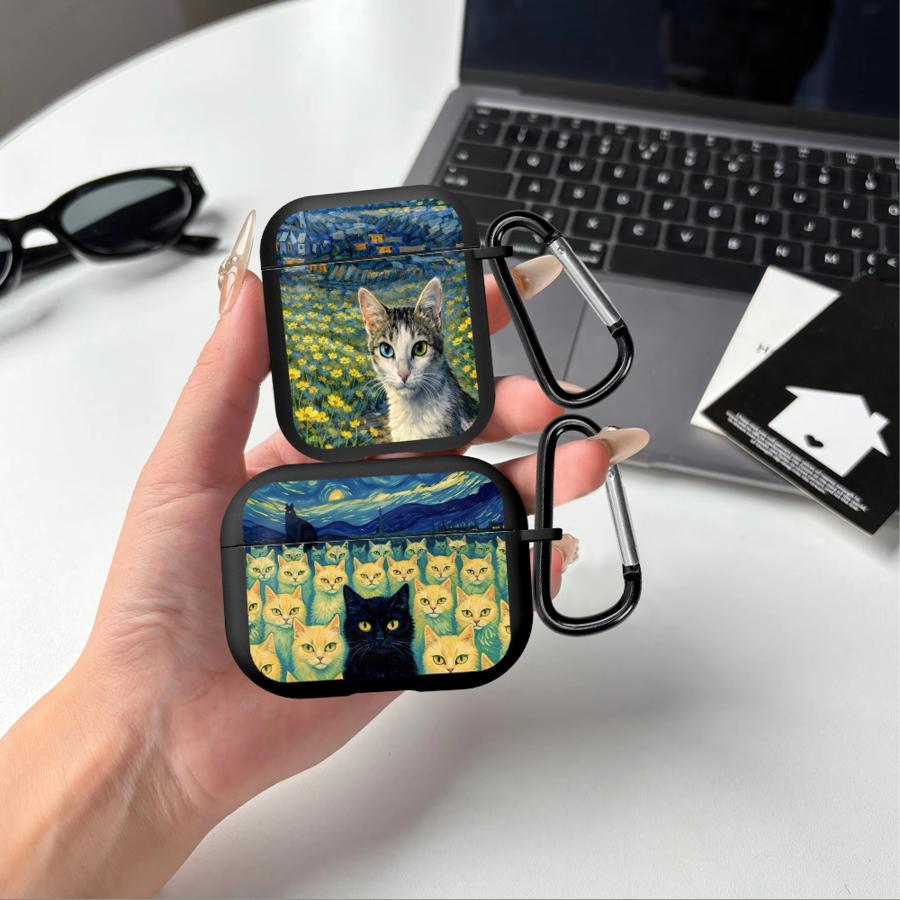 Van Gogh Cat Fashion Earphone Cases Cover Case For Airpods 3 Pro3 4 2 Pro 1 Pro2