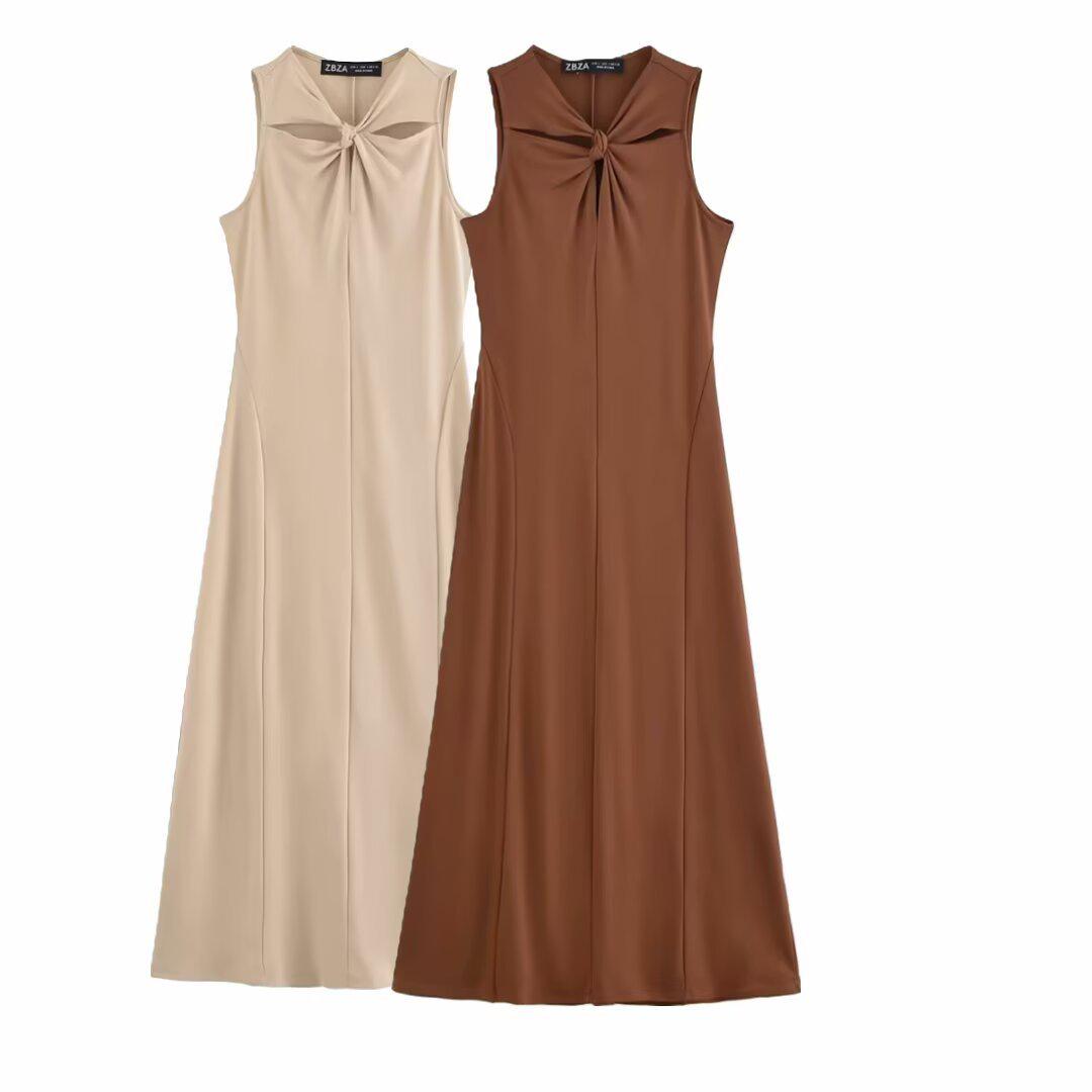 

2025 Summer Fashion: Elegant Sleeveless Evening Dress with Chest Tie Design S
