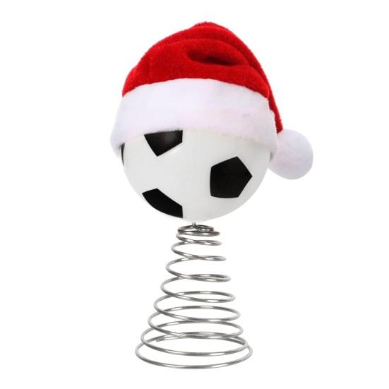 Rugby Christmas Tree Topper with Santa Hat Spring Base Bouncing Sports Ornament