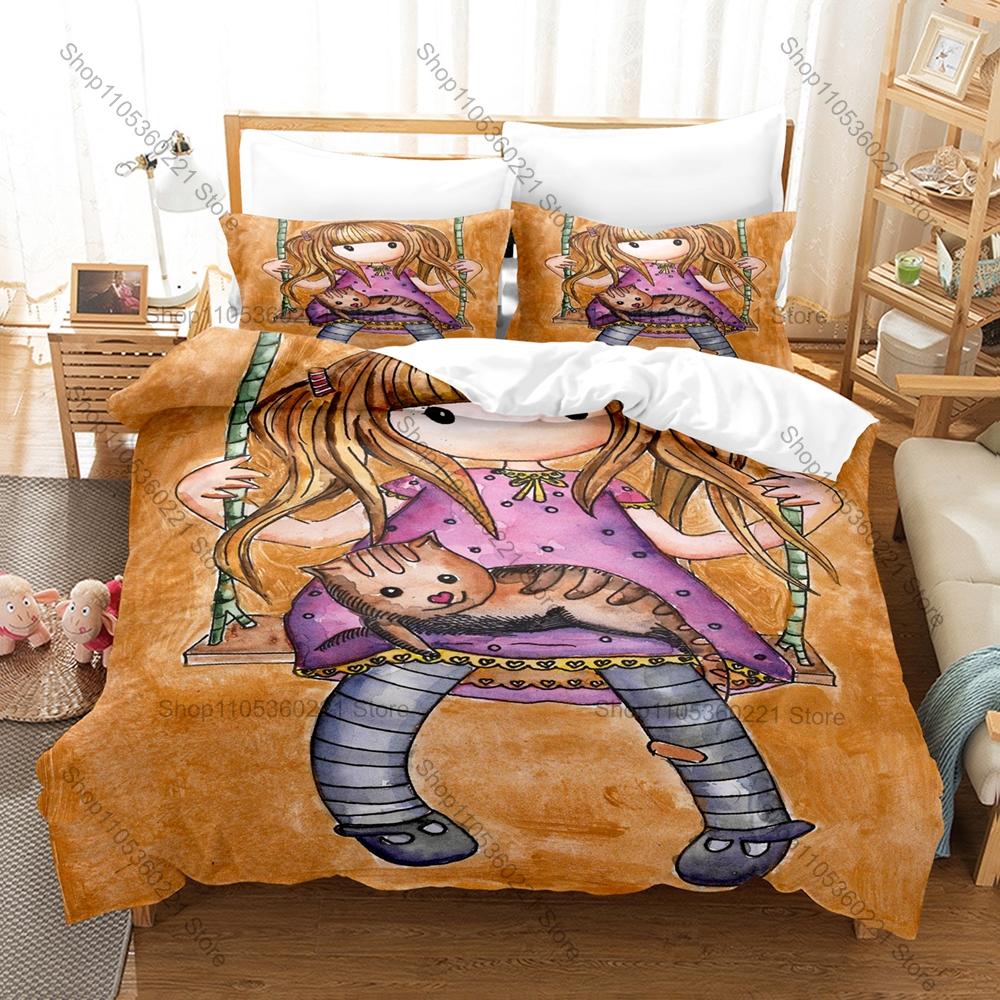 Anime G-Gorjuss Gotica Ragazza Carina Arte Illustrata Vintage Biancheria da Letto per Bambini 3 Pezzi Copripiumino + 2 Federe Decorazione per la Casa