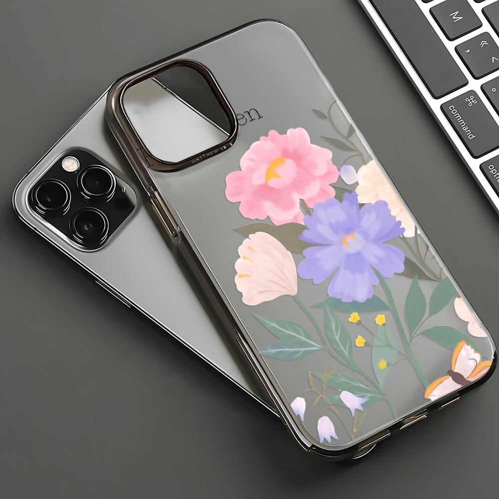 Handyhüllen für iPhone 11 13 15 Pro Max 12 14 Pro Max Hülle iPhone 16 15 Plus 13 Pro 12 Frosted Texture Painted Cartoon Flowers