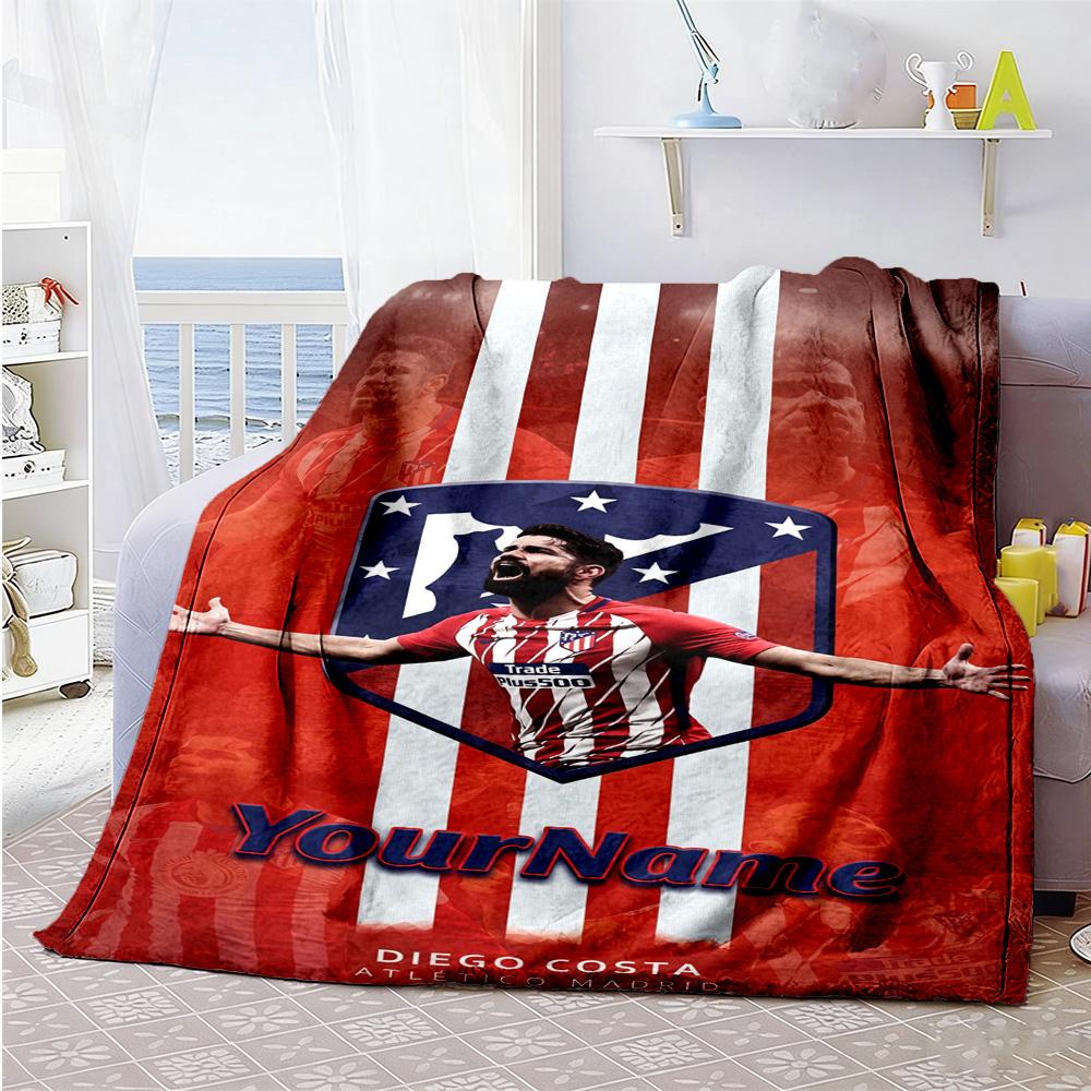 Atletico Madrid Personalized Name Blanket Throw Customizable Blanket Ultra-Soft Throw For Livingroom Sofa Couch Picnics All-Season Use