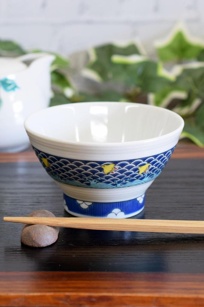 Waza No Kura Kutani Ware Chidori Rice Bowl, Chidori Pattern, Stylish Japanese Tableware, Perfect for 77th Birthday Gifts