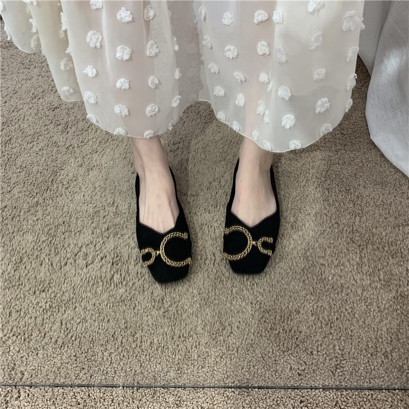 Fashion Large Size 44 45 46 Square Toe Flat Shoes for Women's Spring Versatile Rhinestone Shallow Ladies Shoes Plus Size Shoes Luxury