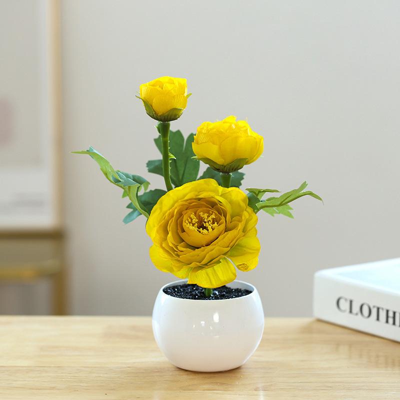 1 STK Hjem Hage Dekor Te Rose 3 Hoder Bord Ornament Falske Blomster Kunstig Blomst Mini Bonsai