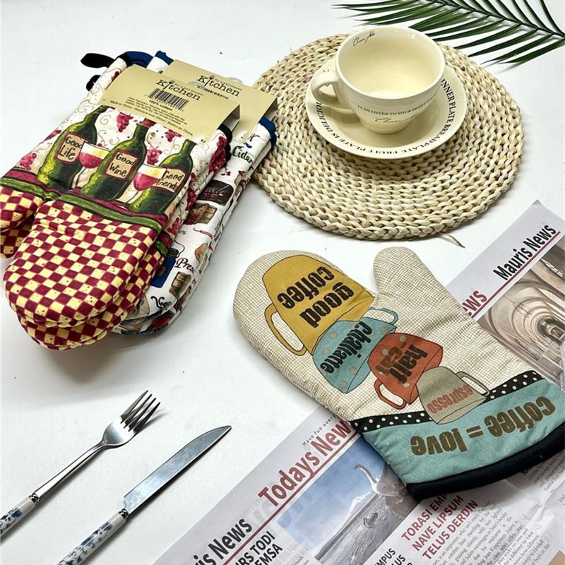 2 Stück 17x33cm Baumwolle Vintage Bedruckte Ofenhandschuhe Backhandschuhe Unterlage Mikrowellen-Isolierung Küchenwerkzeug Partygeschenk