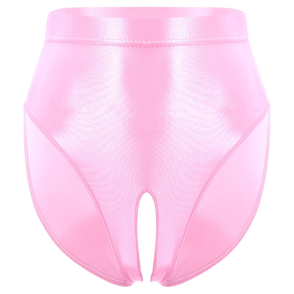 Womens Glossy Stretchy Panties High Waist Open Crotch Design Elastic Waist Sexy Underwear Lingerie