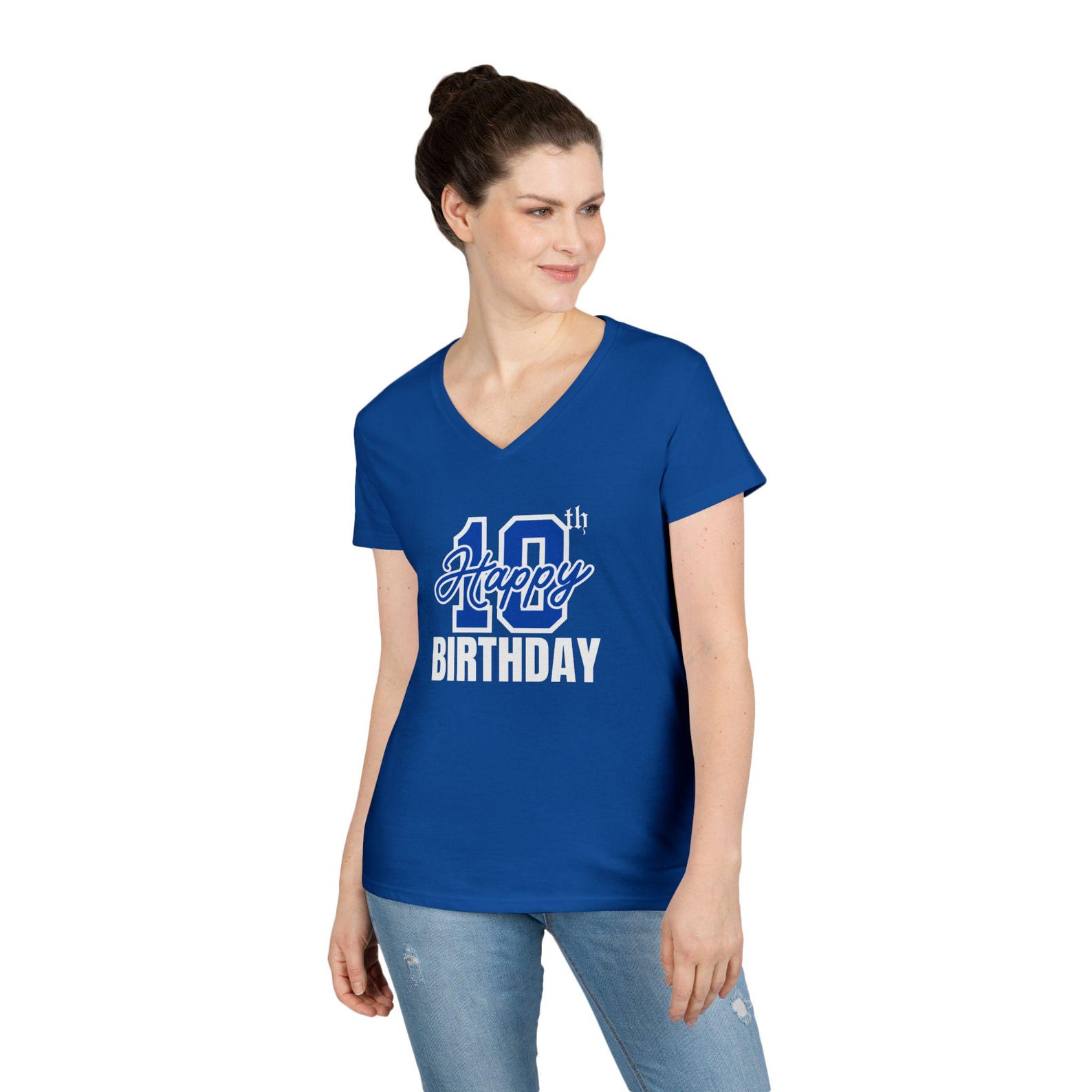 10th Birthday V-Neck T-Shirt: Adult Celebration Tee M