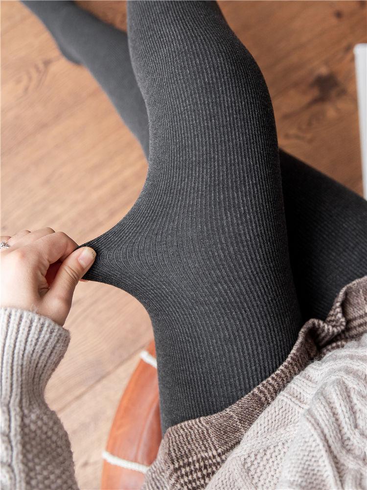 Winter Fleece Thickened Leggings Women's High Waist Slimming Vertical Striped Pantyhose Autumn and Winter Warm Wool Base Stockings