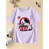 T-shirt per bambini stile giapponese Gatto che mangia Ramen Stampa 3D T-shirt a maniche corte per bambini Larga Casual Estiva all'aperto Strada Magliette per ragazzi e ragazze