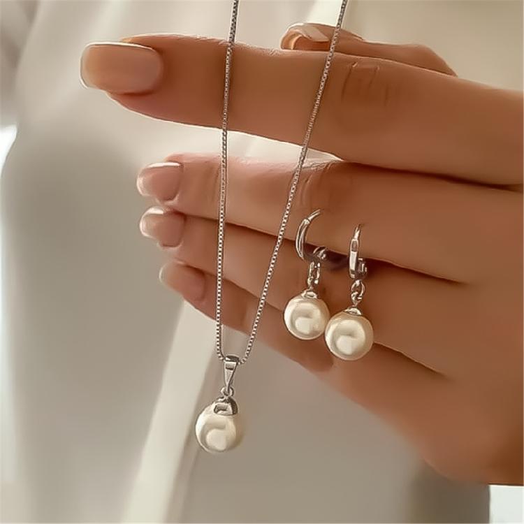 Dainty Pearls Pendant Necklace And Matching Earrings Set Handmade Accessories Gift For Bridal Party Or Anniversary