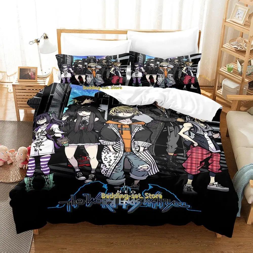 The World Ends With You Sakuraba Neku Bedding Set Cartoon Anime Three-piece Set Adult Kid Bedroom Duvetcover Sets 3D Kawaii Cool