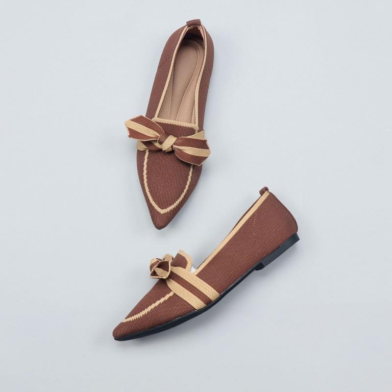 Women's Boat Shoes Spring Autumn Breathable Knitted Soft Sole Flat Shoes Casual Lightweight Large Size Pointed Low Heel Shoes