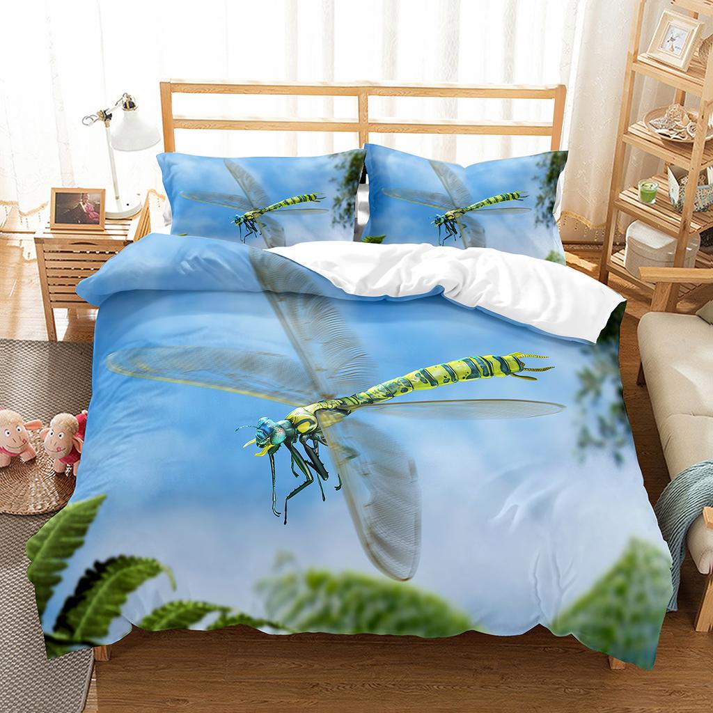 Dragonfly Duvet Cover Set Art Painting Animals Pattern King Queen Size Polyester Comforter Cover for Kids Boys Girls Bedding Set