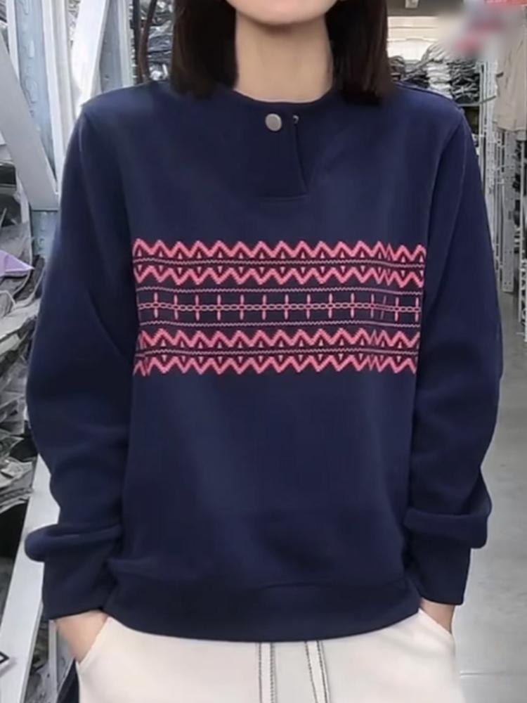 

Весна Новая Мода Принтованная Толстовка с Круглым Вырезом для Женщин Модная и Универсальная Свободная Толстовка M темно-синий