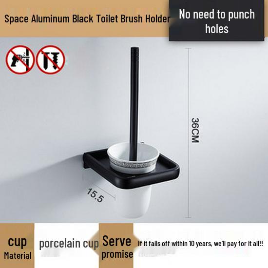 Punch-free Black Aluminum Bathroom Towel Rack and Accessories Set