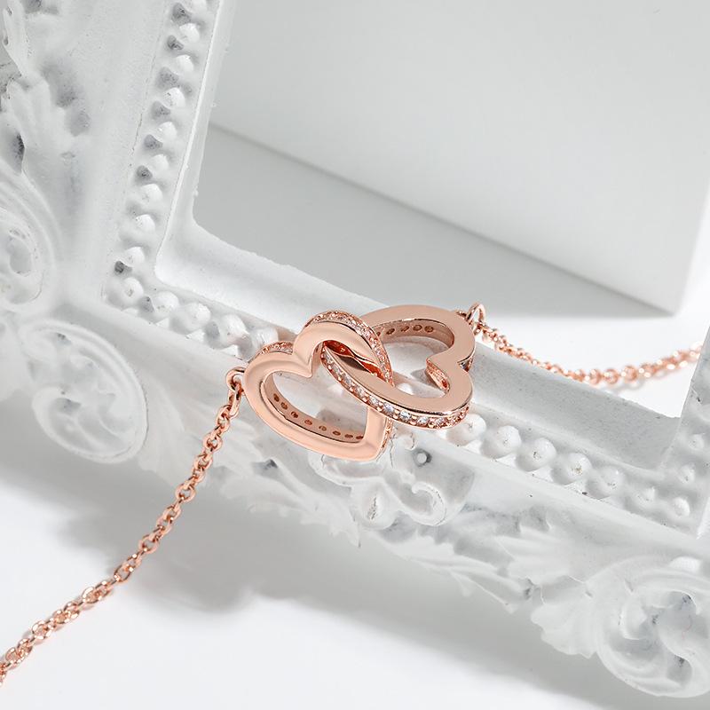 

Цепочка для ключицы с двойным кольцом в форме сердца, японское и корейское нишевое высококачественное ожерелье с замком