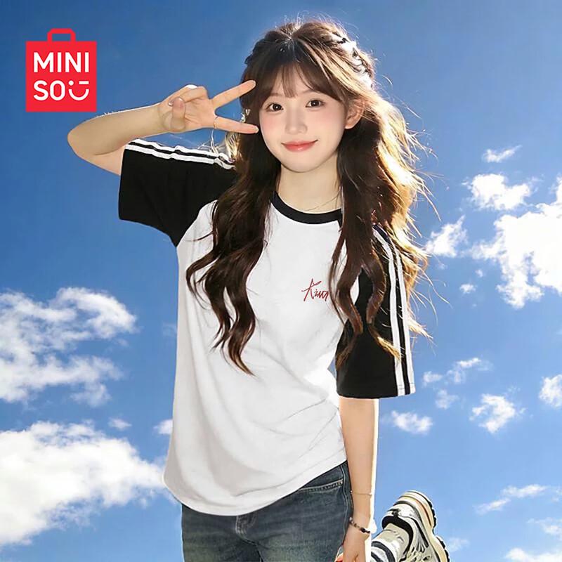 MINISO Women s Color Block Cotton Short-Sleeve T-Shirt S
