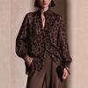 Camicetta da Donna con Stampa Leopardo Manica Lunga Manica a Lanterna Camicia Bottoni Top Casual Multicolore