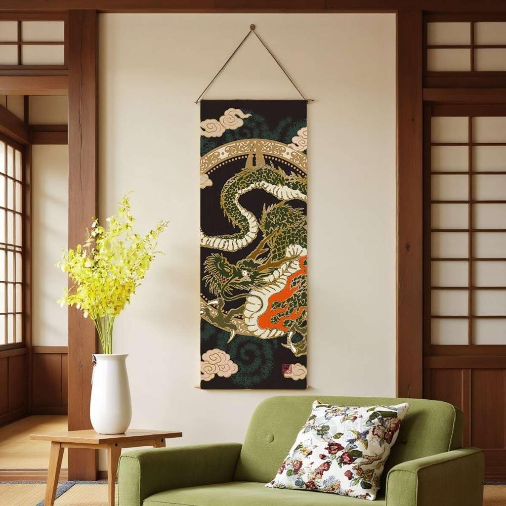SAWABIYA Tapestry, Thin Dragon Tapestry, Good Luck, Protection from Evil, Japanese Modern, Vertical Hanging Scroll, Alcove Hanging, Stylish, Decorativ