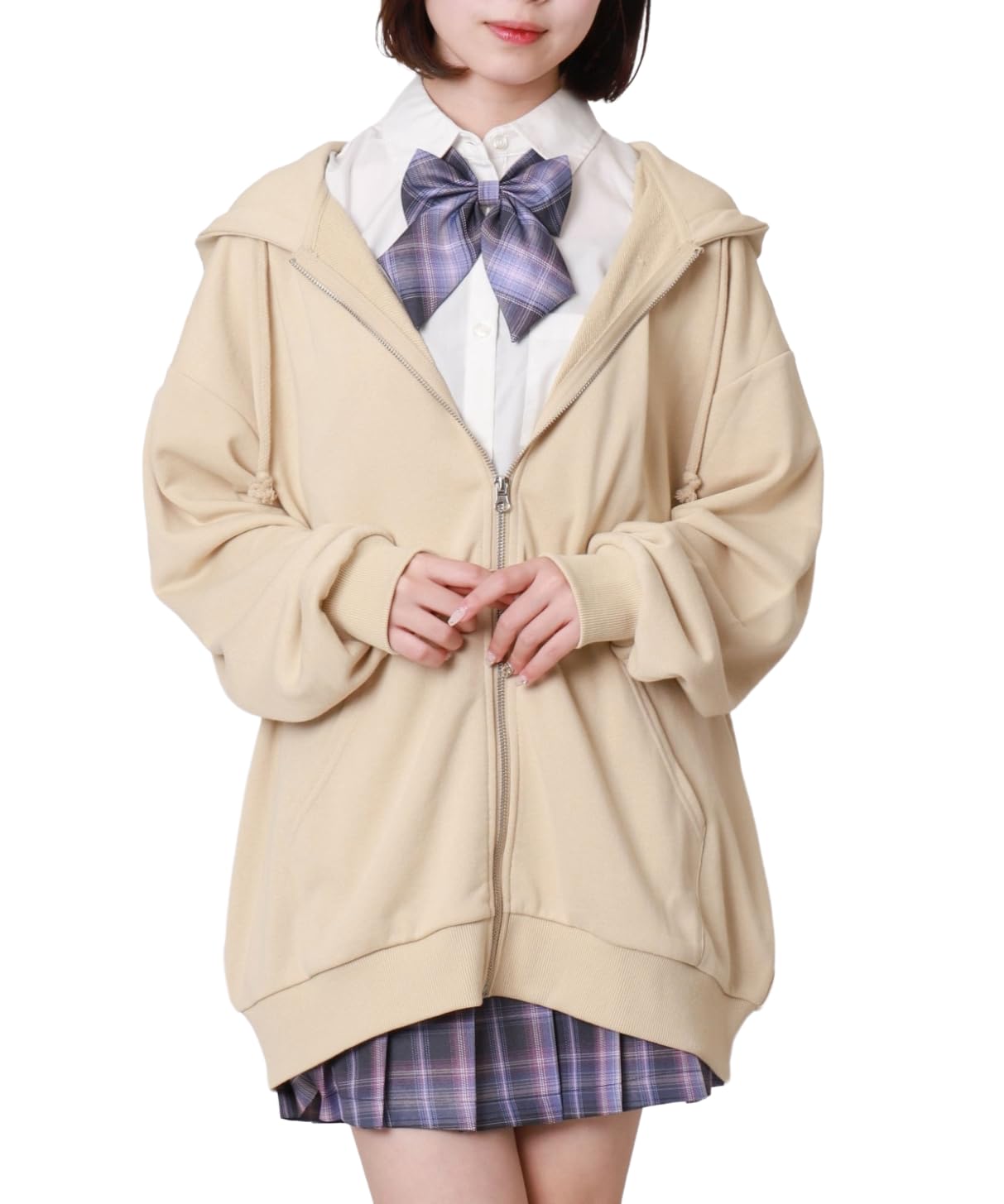 

WEGO Big Zip Loose Plus Size Long for High School and Perfect for and Fall and Winter F Type Beige Women s Hoodie, Fit, Sweatshirt, Sleeve, Students,