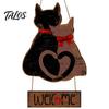 Farmhouse Style Wall Ornament Wooden Hanging Welcome Sign for Front Door, Romantic Cat Couple Holiday Porch Pendant, Rustic Decor Outdoor Entryway