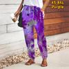 Women Flower Printing Pants Lace Up Elastic Waist Loose  Trousers Casual Long Pants Trousers with Pockets